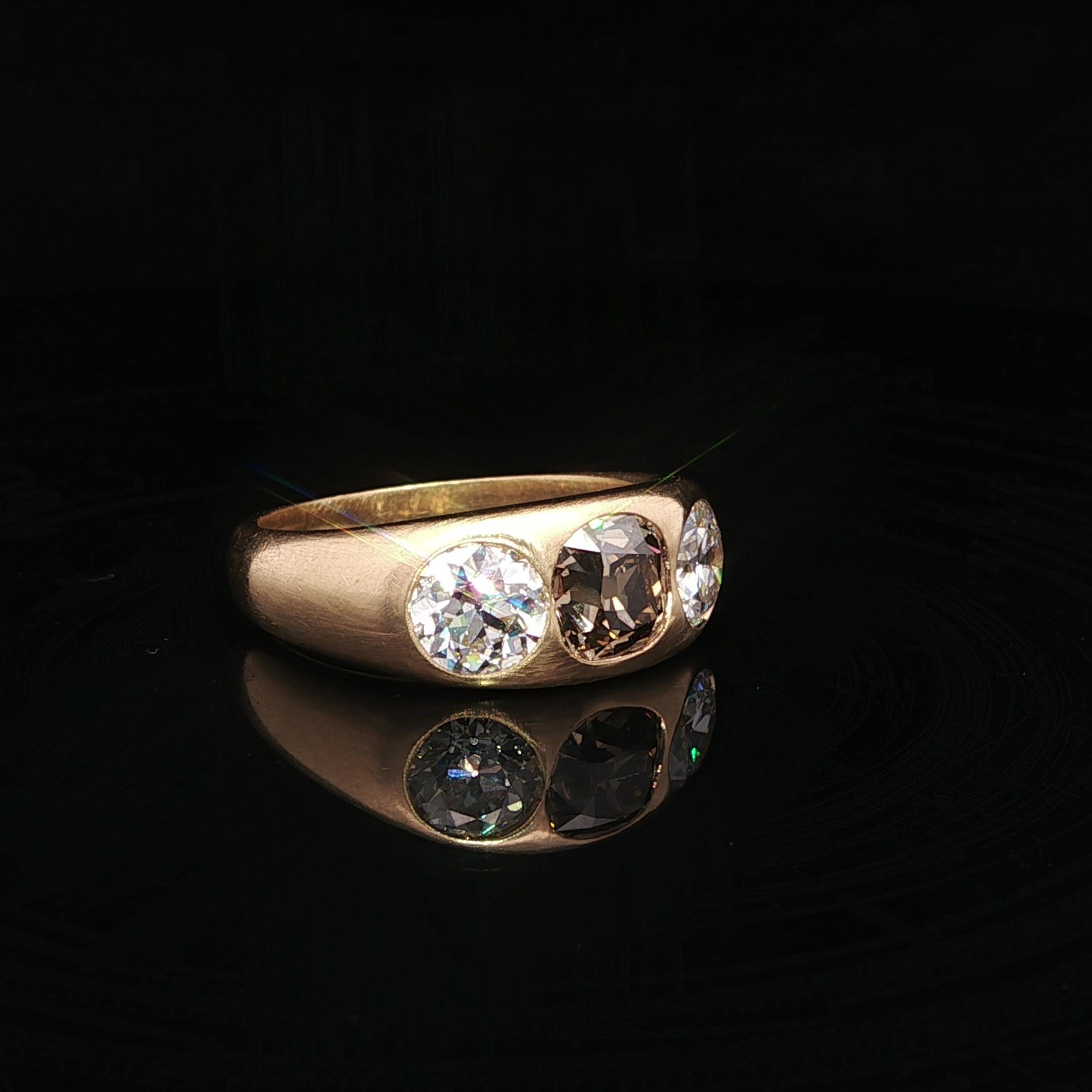 Anello a fascia spazzolato in oro giallo antico con diamanti marroni taglio Old Mine da 3,05 ct. in vendita 5