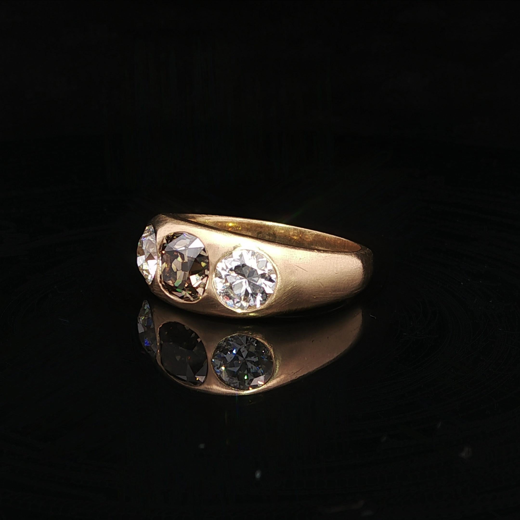 Anello a fascia spazzolato in oro giallo antico con diamanti marroni taglio Old Mine da 3,05 ct. in vendita 6