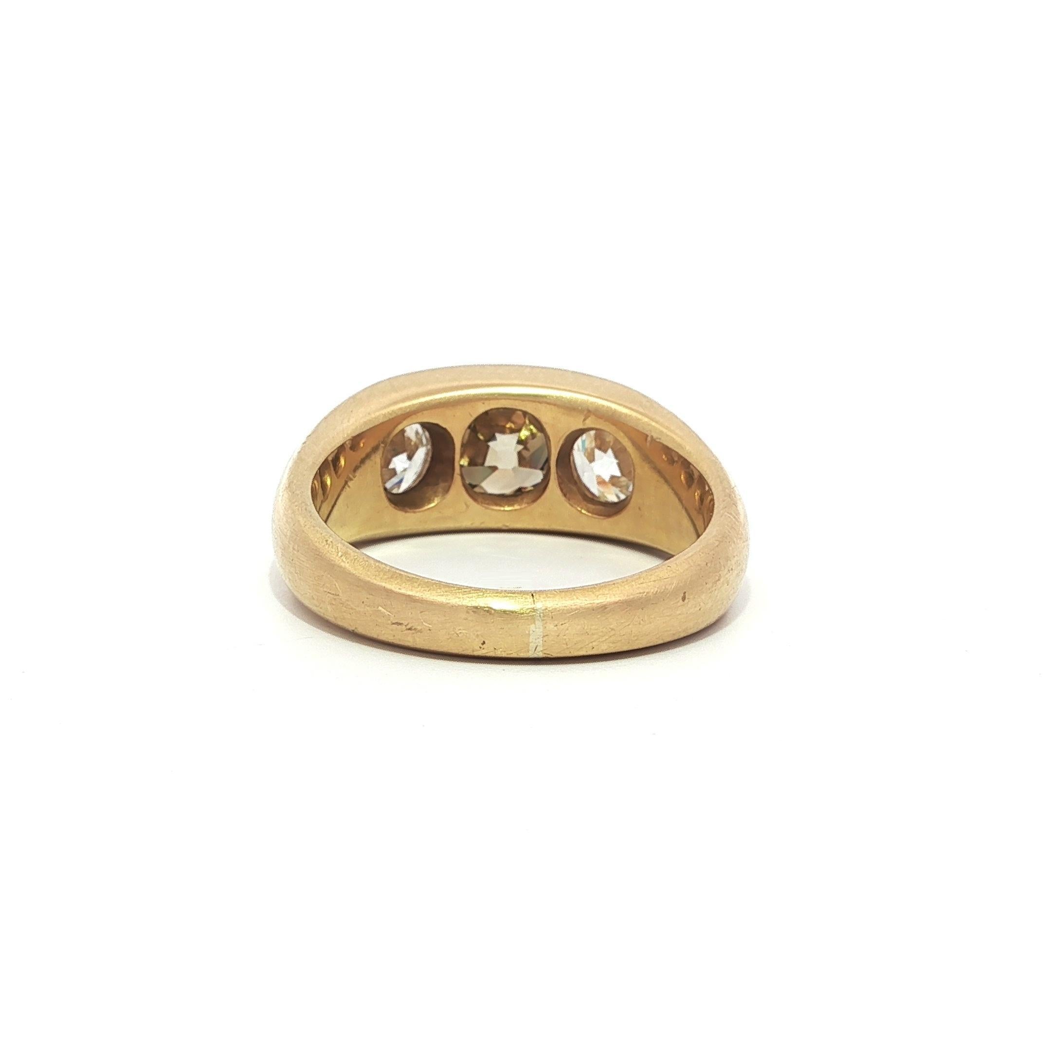 Anello a fascia spazzolato in oro giallo antico con diamanti marroni taglio Old Mine da 3,05 ct. in vendita 3