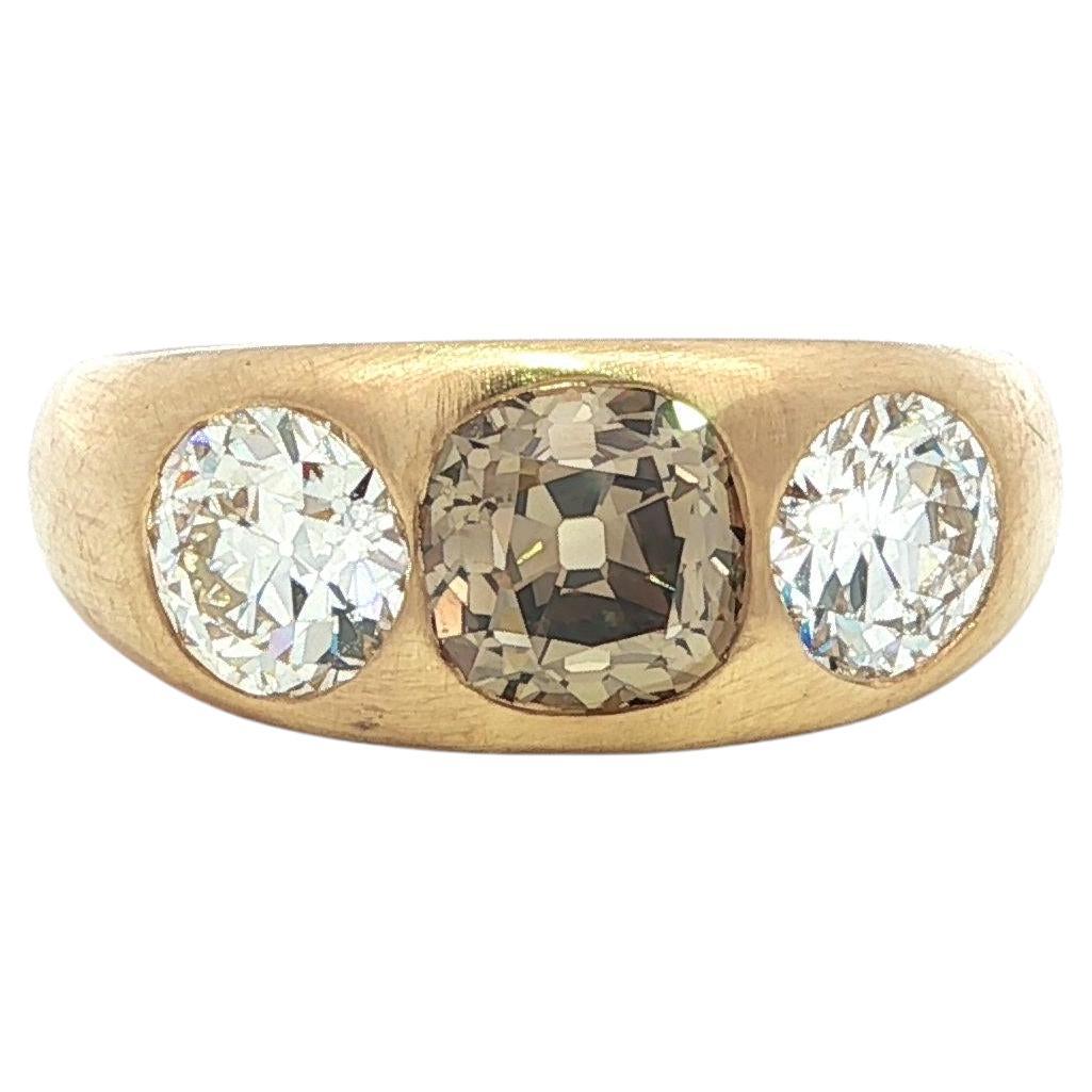 Anello a fascia spazzolato in oro giallo antico con diamanti marroni taglio Old Mine da 3,05 ct. in vendita
