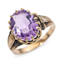 Antique Yellow Gold 4.15ct Amethyst Engraved Ring