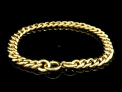 Antique Yellow Gold 7" Curb Cuban Link Chain Bracelet w/ Spring Ring Clasp