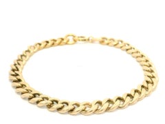 Antique Yellow Gold 7" Curb Cuban Link Chain Bracelet w/ Spring Ring Clasp