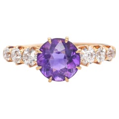 Antique Yellow Gold Amethyst and Diamond Solitaire Ring