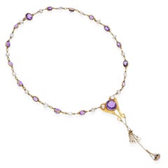 Antique Yellow Gold Amethyst and Pearl Drop Necklace
