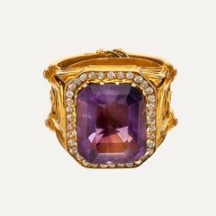 Antique Yellow Gold Amethyst Diamonds Cocktail Ring, 19th Century