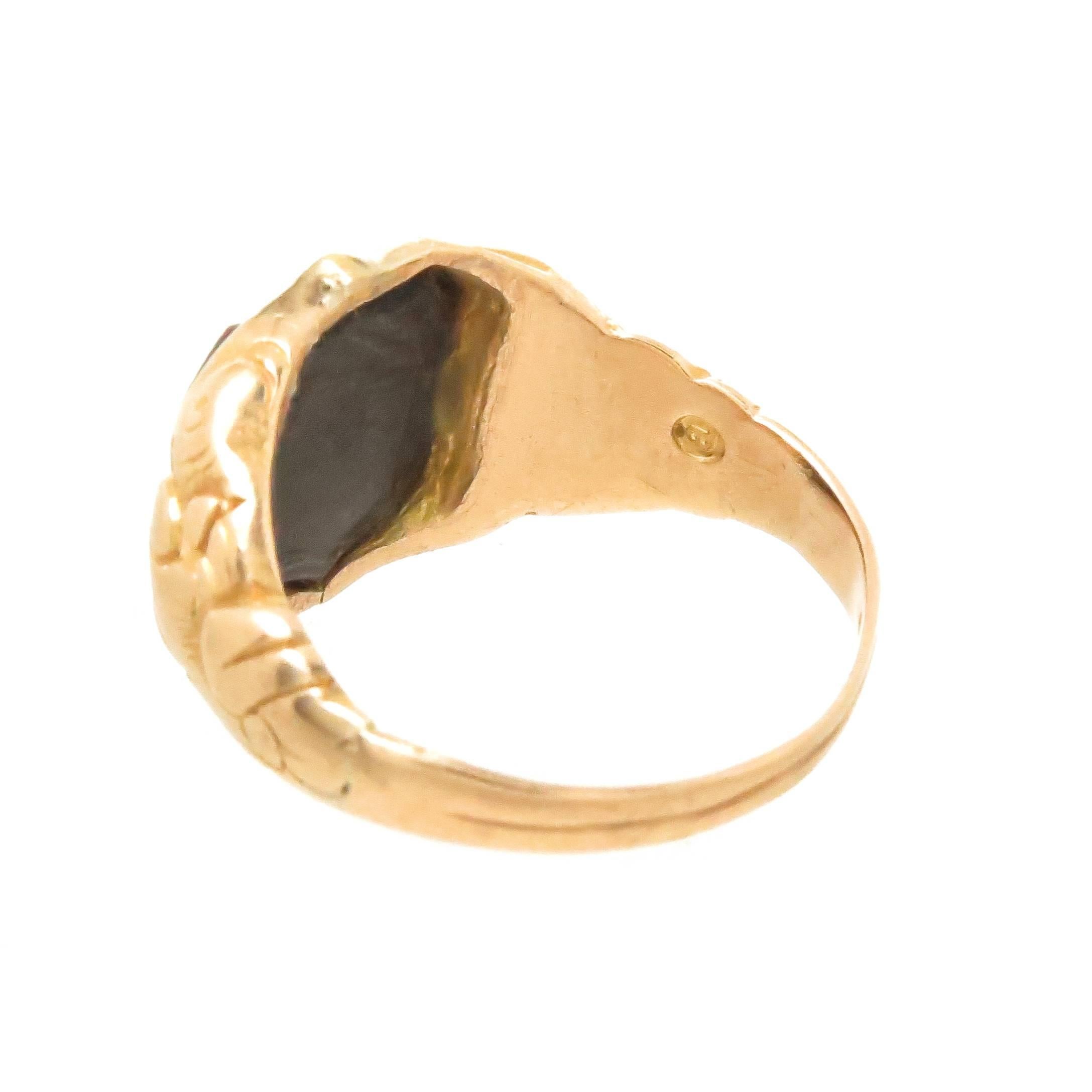 Victorian Antique Yellow Gold and Blood Stone Intaglio Ring