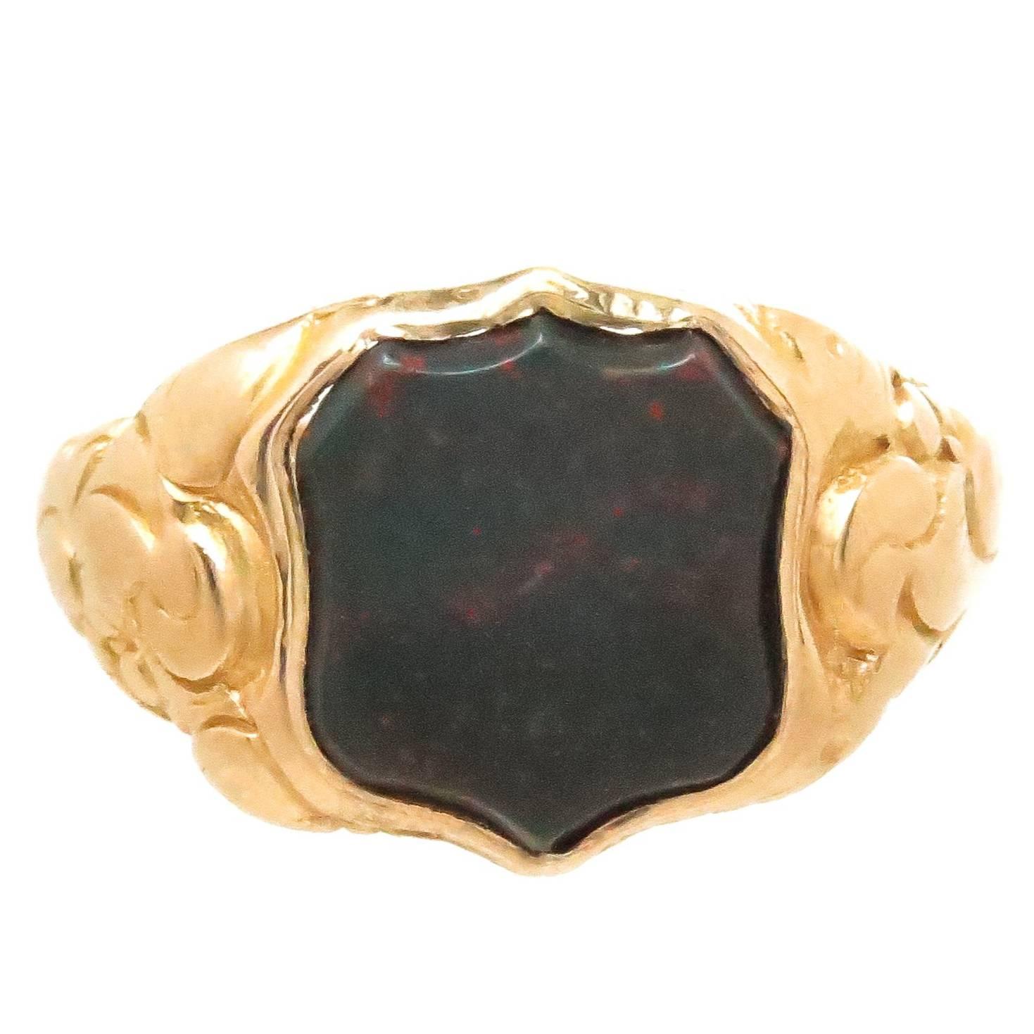 Antique Yellow Gold and Blood Stone Intaglio Ring