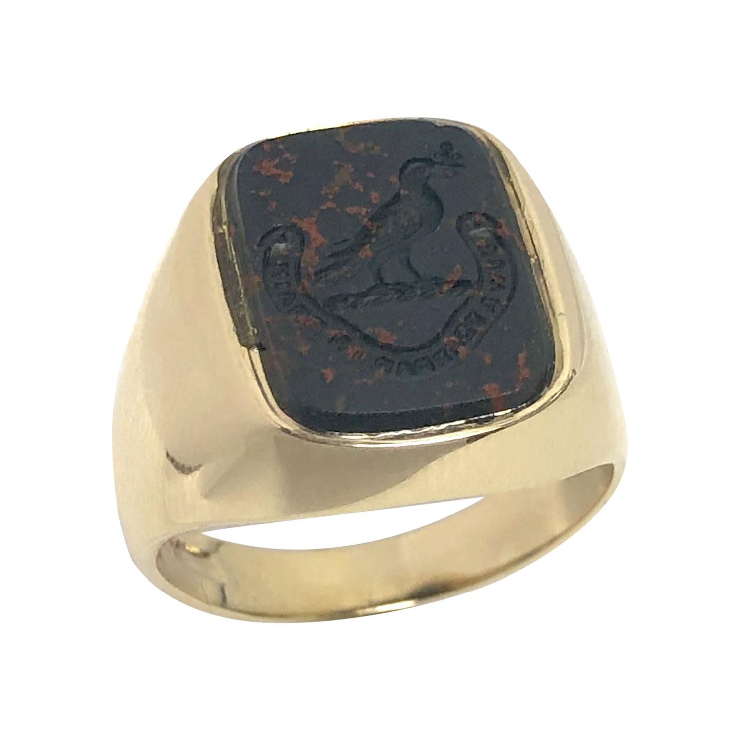 Antique Yellow Gold and Bloodstone Intaglio Signet Ring