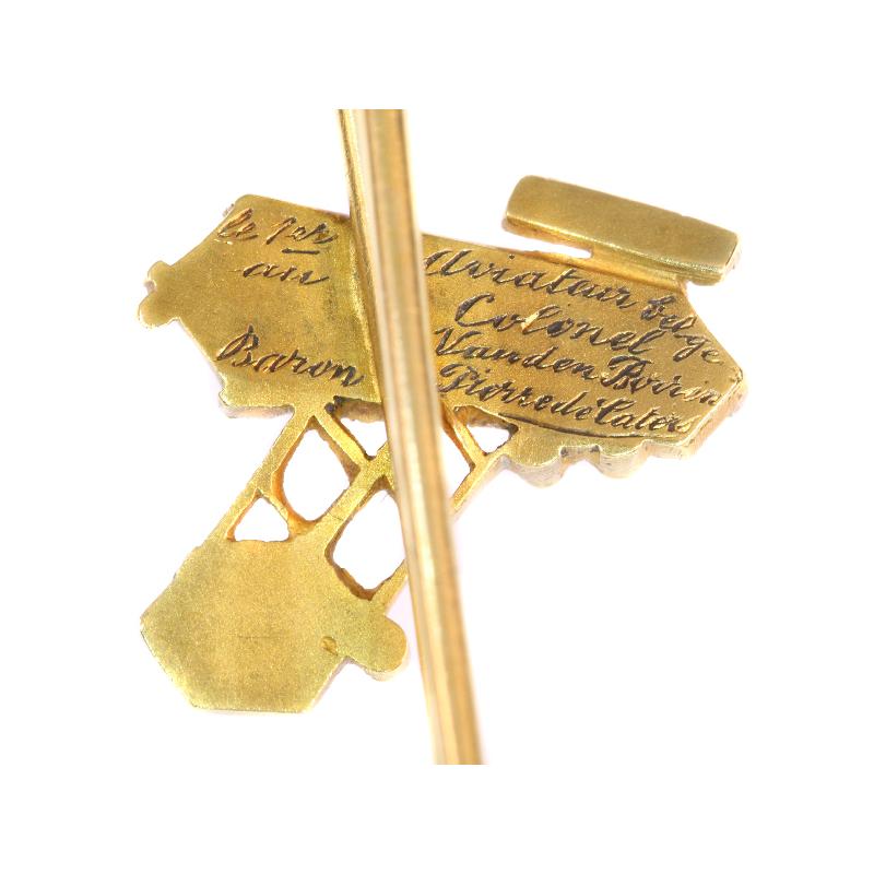 Women's or Men's Antique Yellow Gold and Diamond Plane Pin, circa 1908, Baron Pierre de Caters For Sale