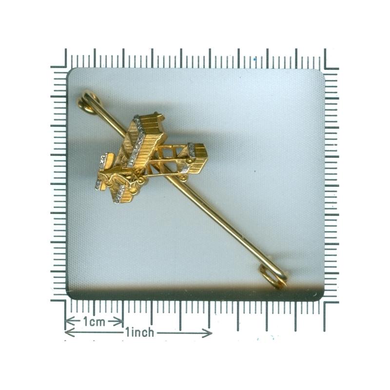 Antique Yellow Gold and Diamond Plane Pin, circa 1908, Baron Pierre de Caters For Sale 1