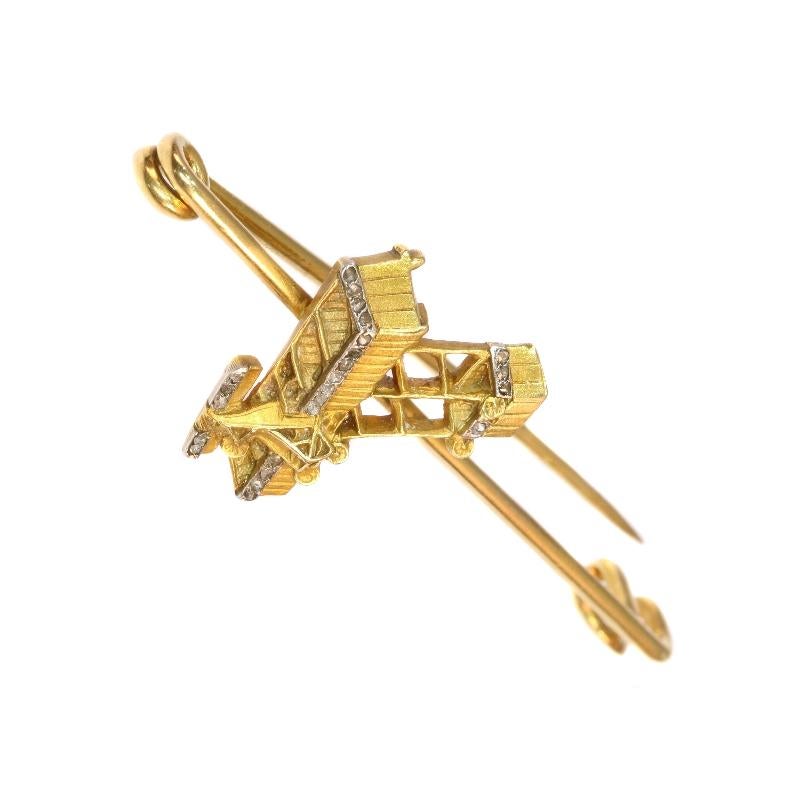 Antique Yellow Gold and Diamond Plane Pin, circa 1908, Baron Pierre de Caters For Sale