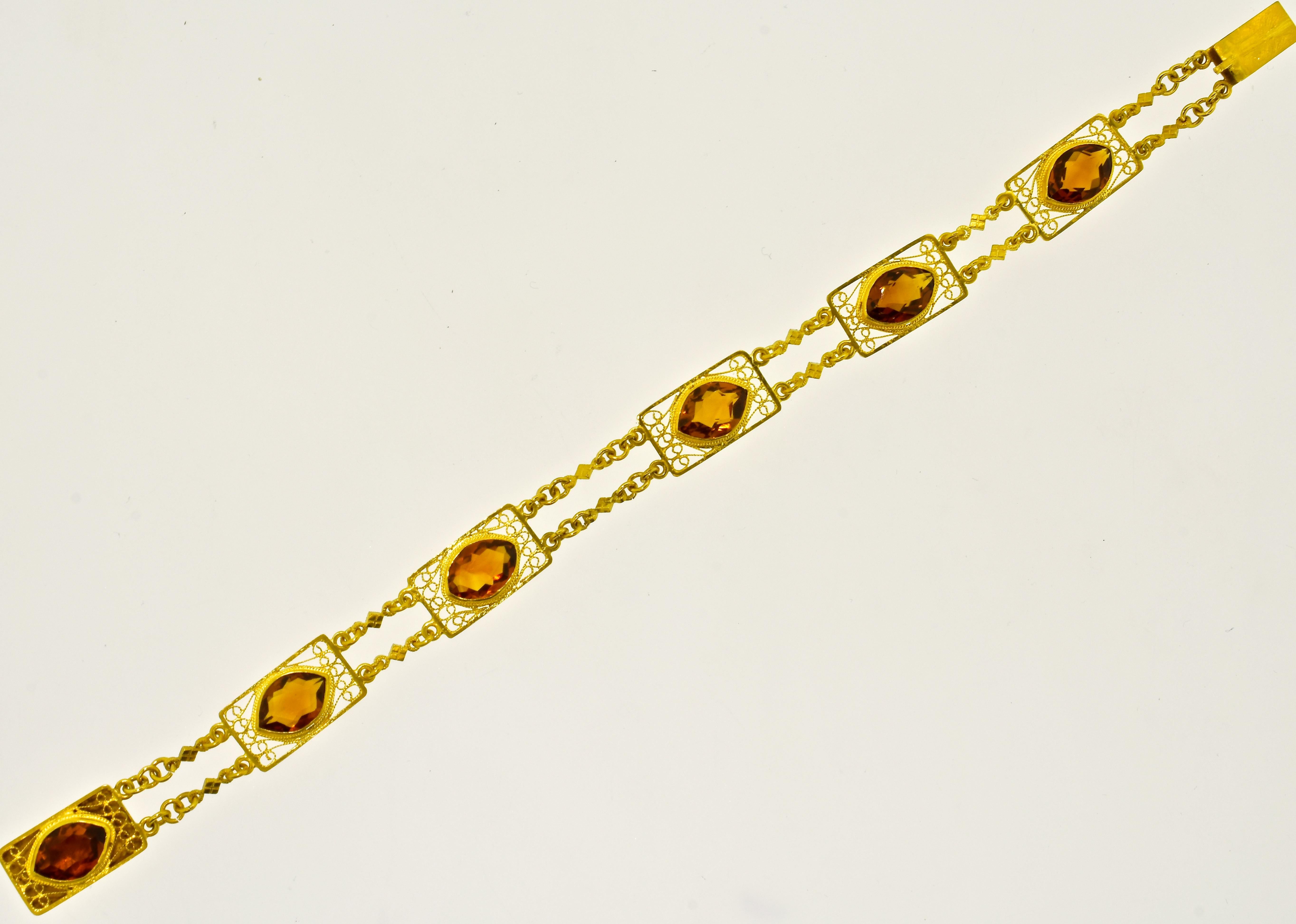 Marquise Cut Antique Yellow Gold and Fancy Cut Citrine Bracelet, circa 1905