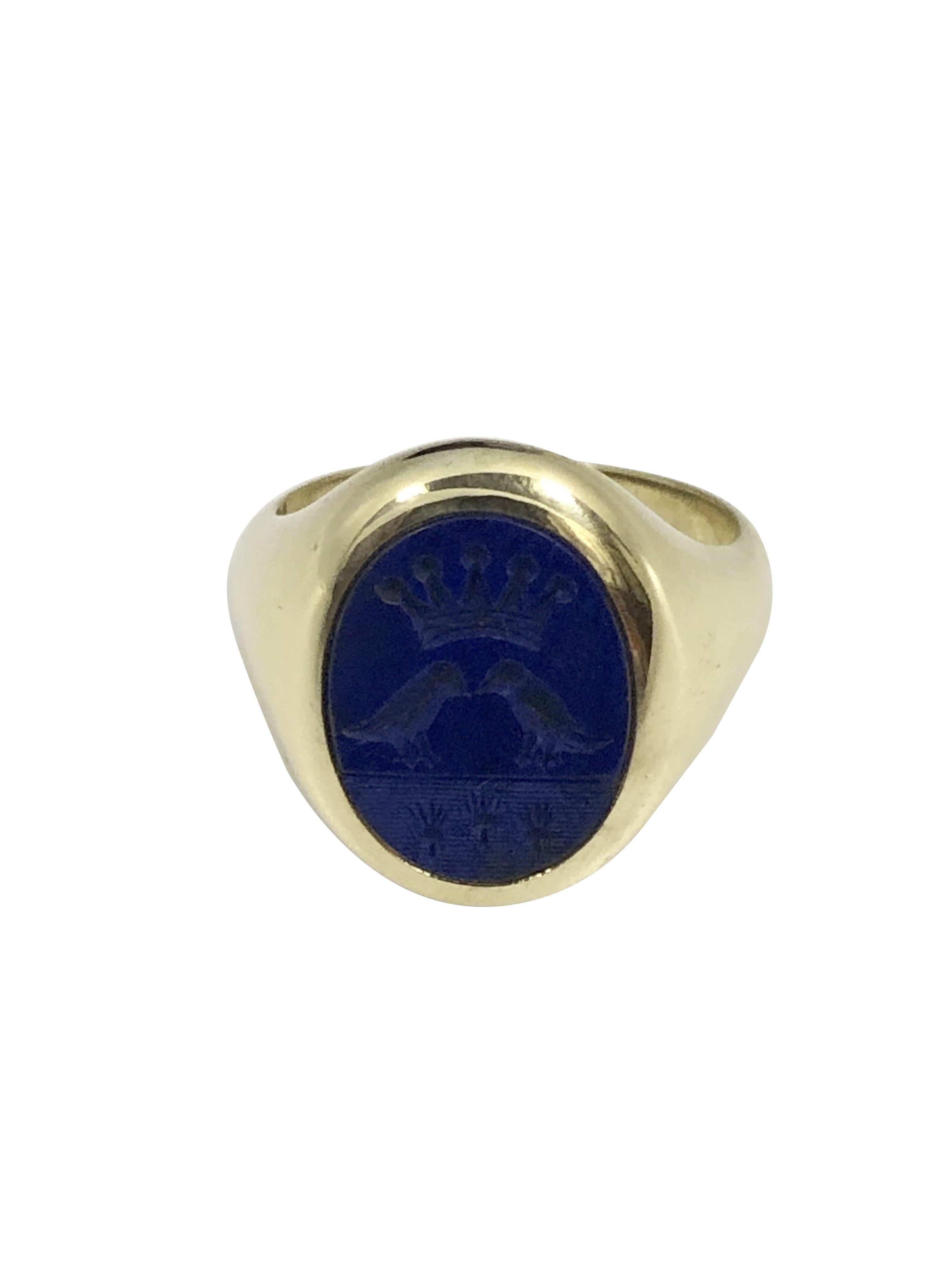 Edoardiano Anello con stemma in oro giallo antico e lapis in vendita