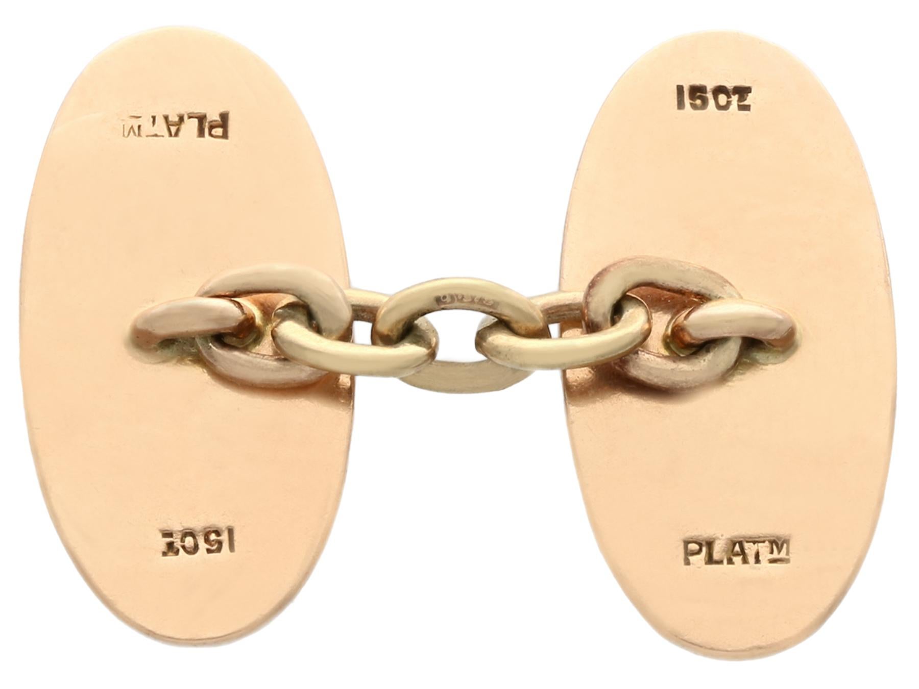 1910s Yellow Gold and Platinum Cufflinks For Sale 2