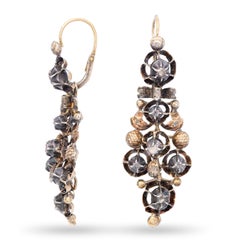 Antique Yellow Gold and Silver Georgian Rose Cut Diamond Earrings