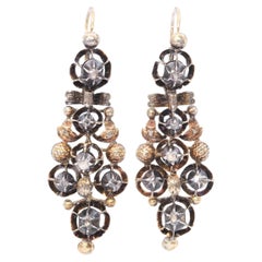 Antique Yellow Gold and Silver Georgian Rose Cut Diamond Earrings