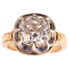 Antique Yellow Gold And Silver Old Cut Diamond 4 Carat Ring