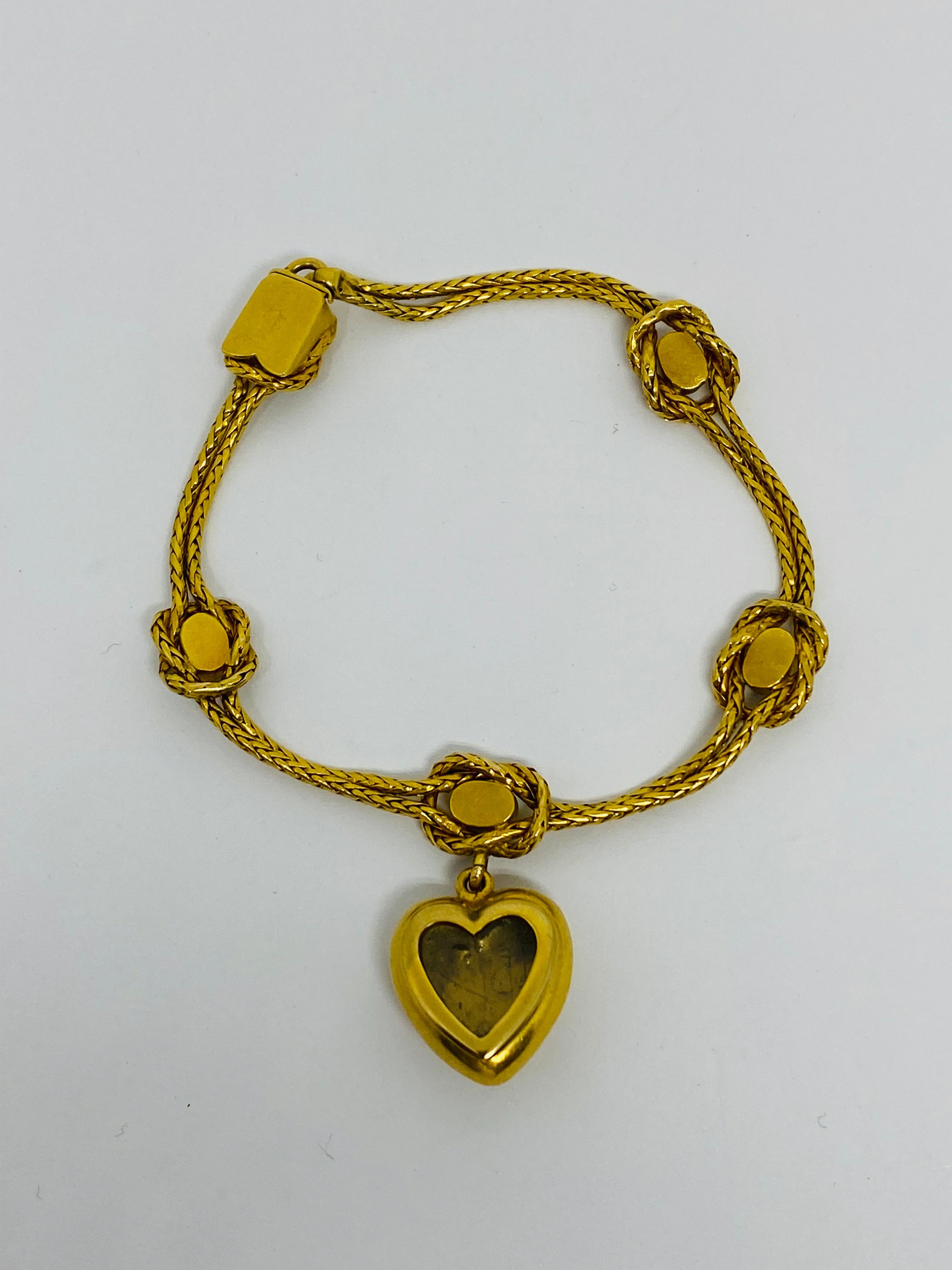Antique Yellow Gold and Turquoise Bracelet w/ Heart Charm  3