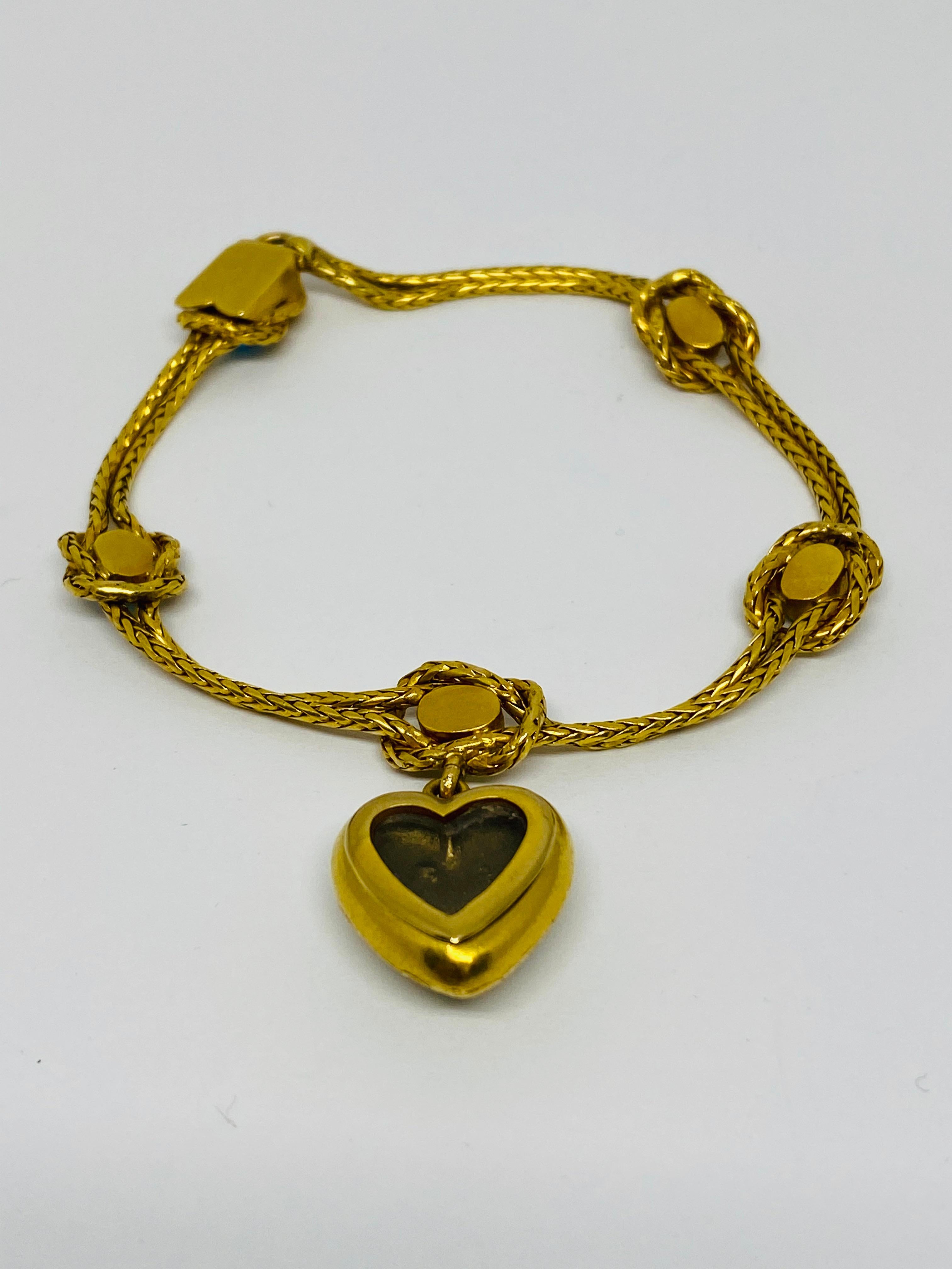 Antique Yellow Gold and Turquoise Bracelet w/ Heart Charm  4