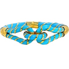 Antique 18K Yellow Gold and Turquoise Color Glass Knot Bracelet