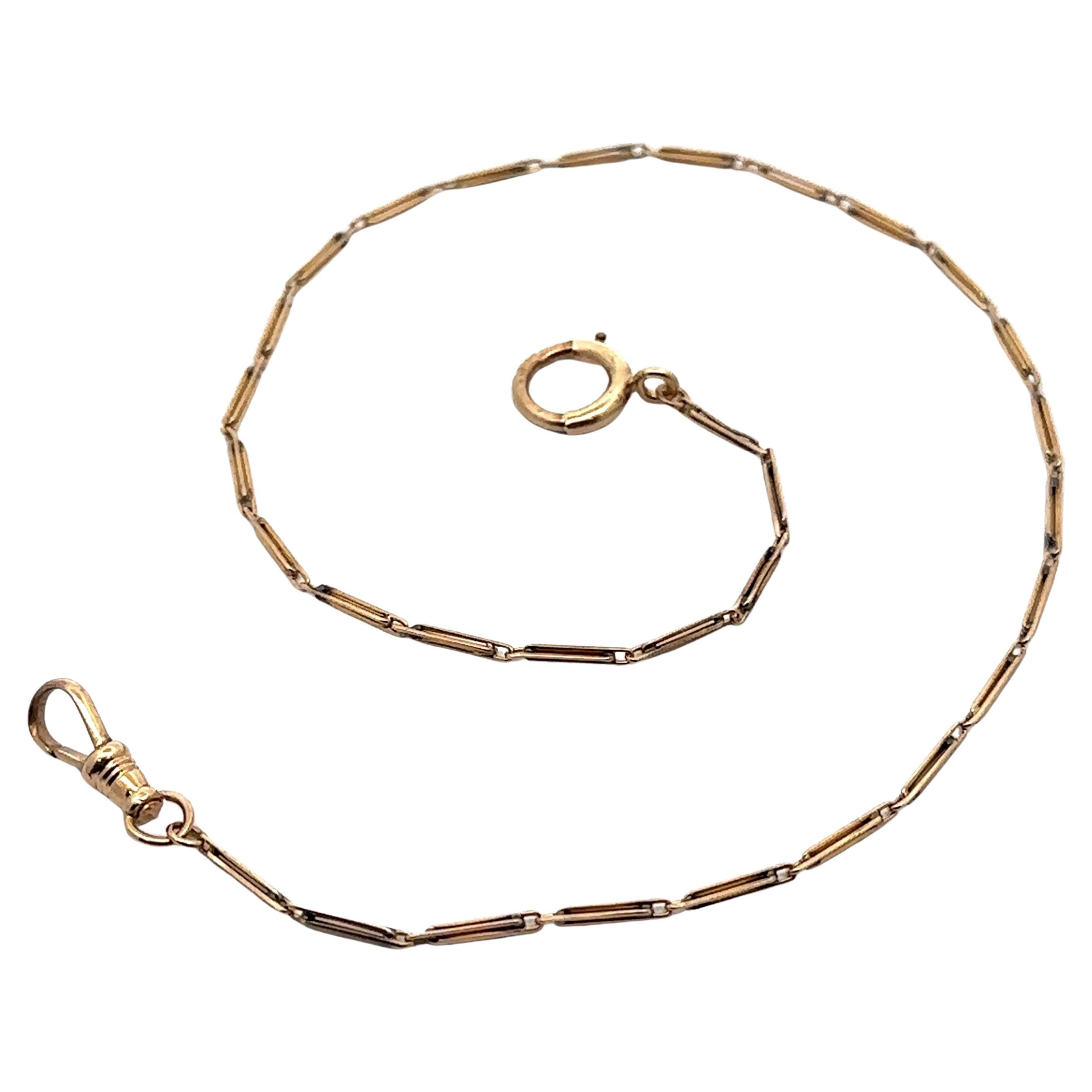 Chaîne de montre de poche en or jaune à maillons, avec attache pour chien et anneau à ressort en vente