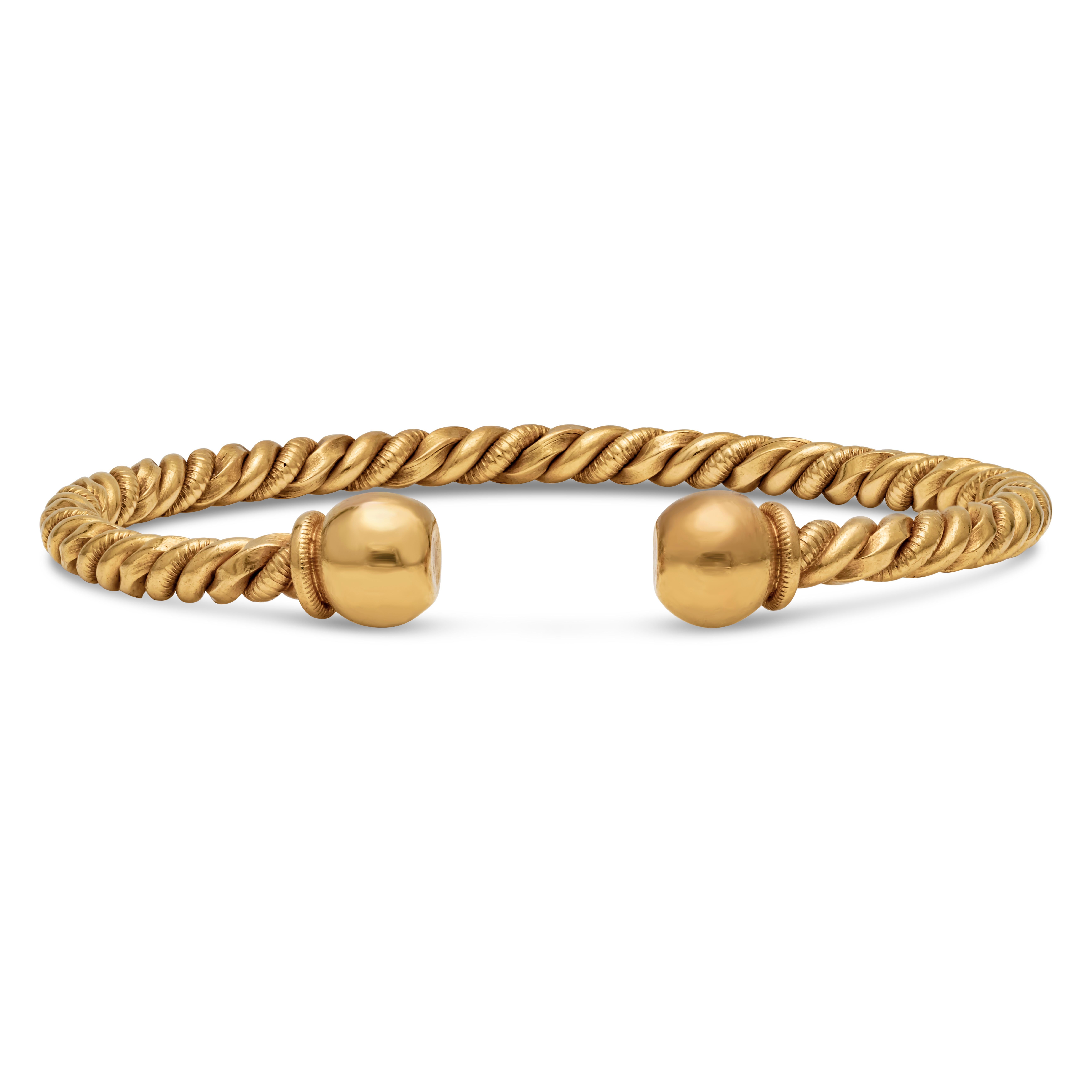 Women's or Men's Antique 20K Yellow Gold Braided Hand-Made Bangle Bracelet For Sale