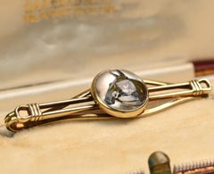 Antique Yellow Gold Brooch. Essex Crystal Horse Motif 14K Yellow Gold 1880