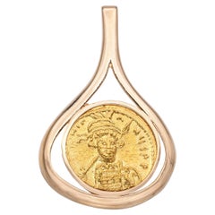 Antique Yellow Gold Byzantine Constantine IV Gold Solidus Coin Pendant