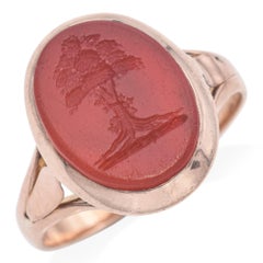 Antiker Gelbgold geschnitzt Baum Karneol Intaglio Siegelring