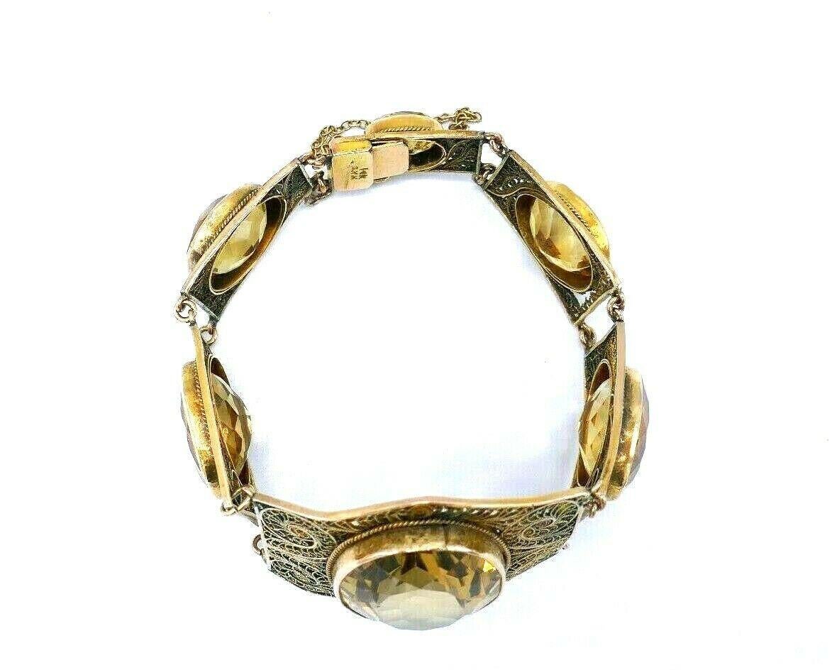 Oval Cut Antique Yellow Gold Citrine Filigree Bangle Bracelet For Sale