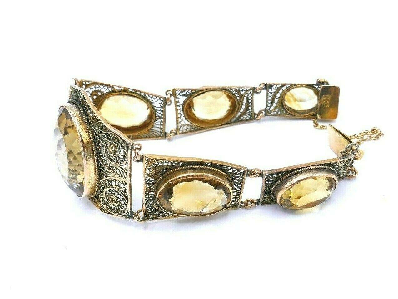 Women's Antique Yellow Gold Citrine Filigree Bangle Bracelet For Sale