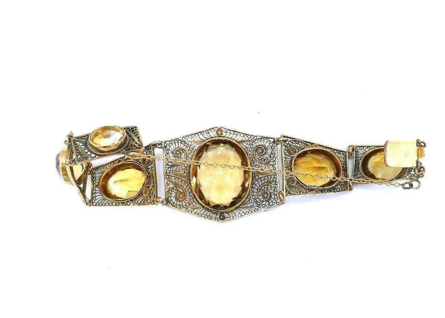 Antique Yellow Gold Citrine Filigree Bangle Bracelet For Sale 2