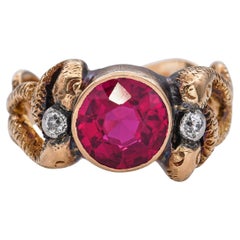 Antiker Schlangenring aus Gelbgold mit Rubin und Diamant