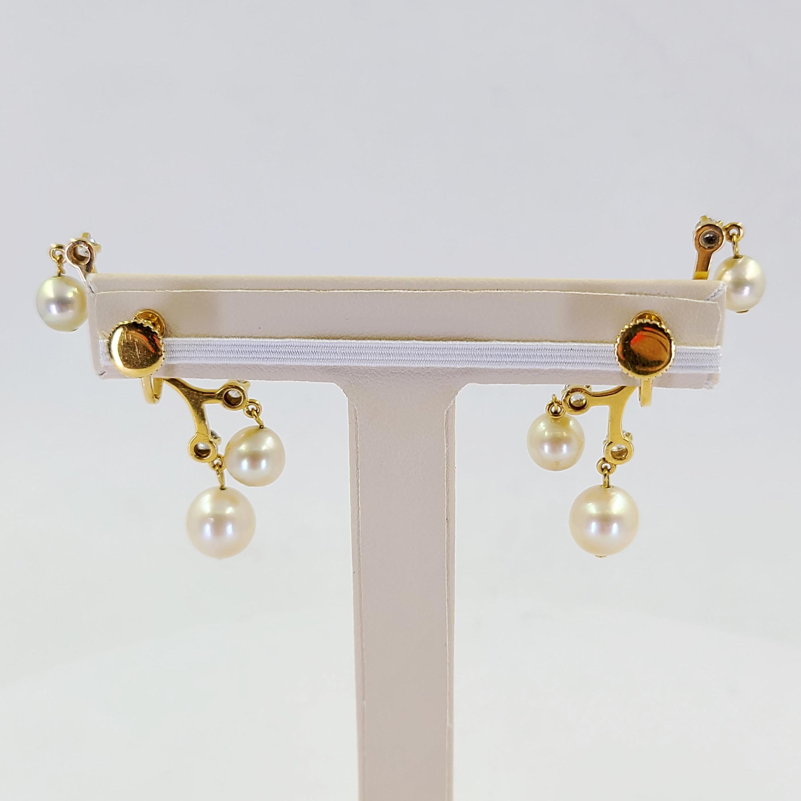 Pendants d'oreilles en or jaune antique avec perles de culture et branches Bon état - En vente à Coral Gables, FL