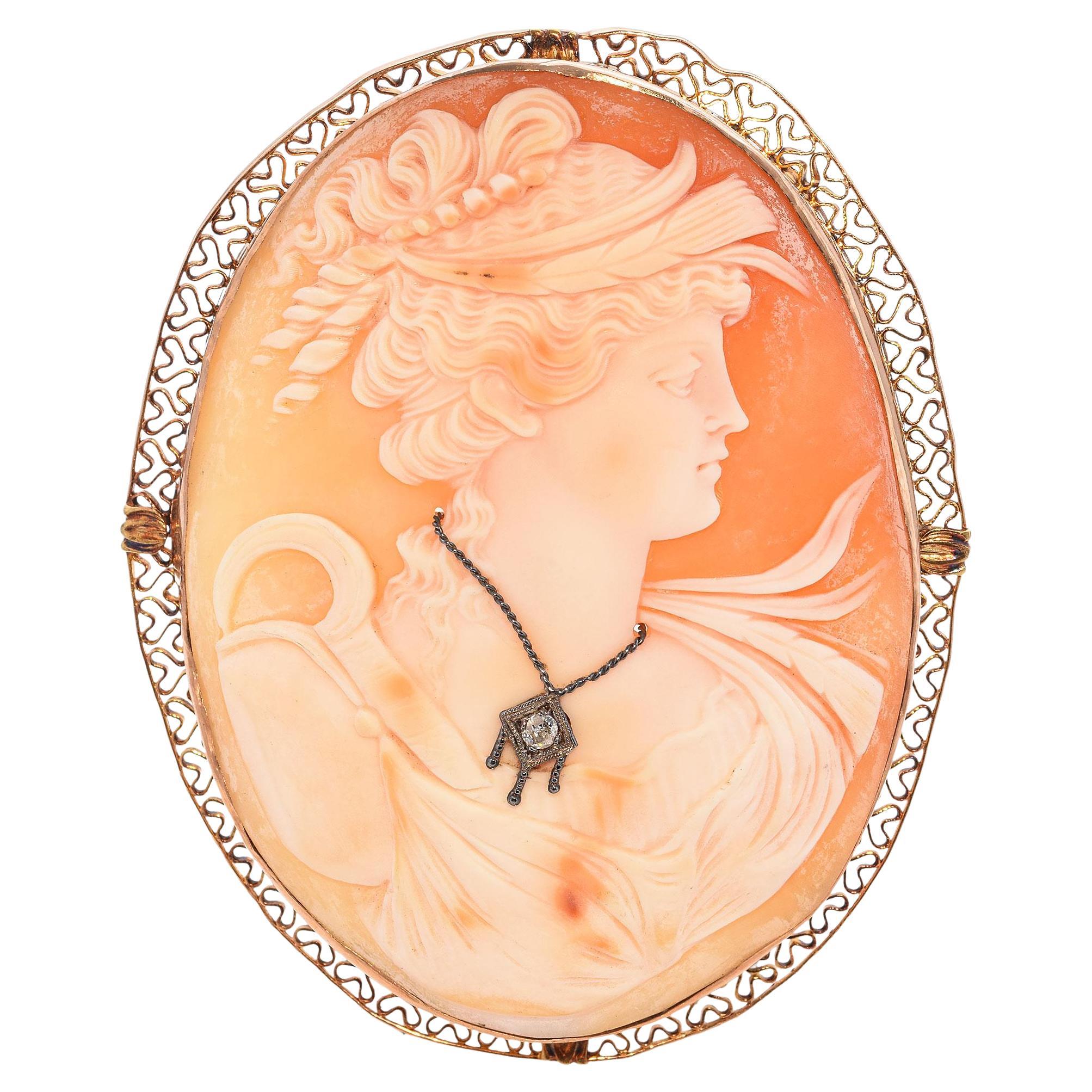 Antique Yellow Gold Diamond Cameo Brooch