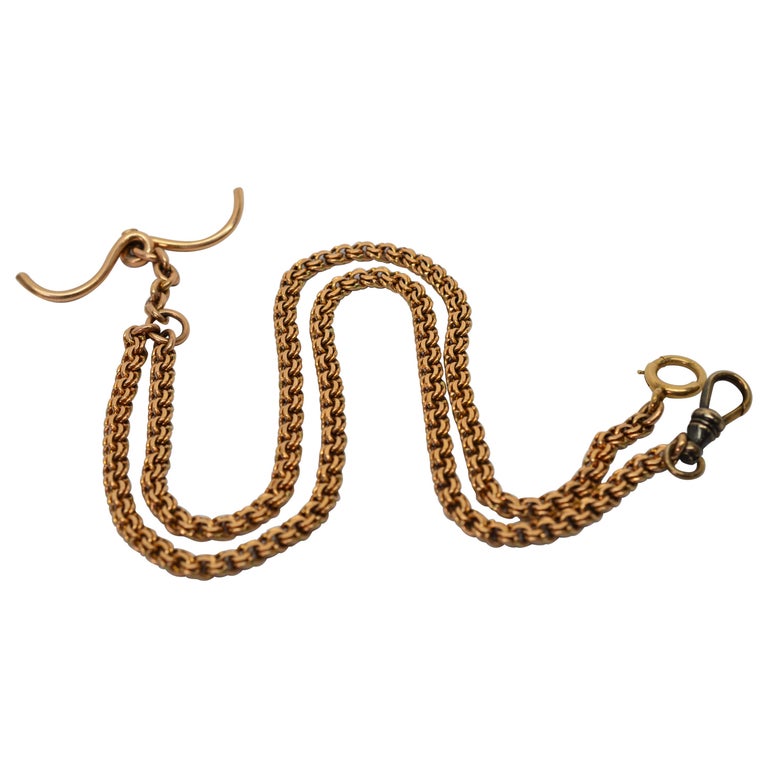 Antique 12 Karat Yellow Gold Double Link Pocket Watch Chain For Sale At 1stdibs