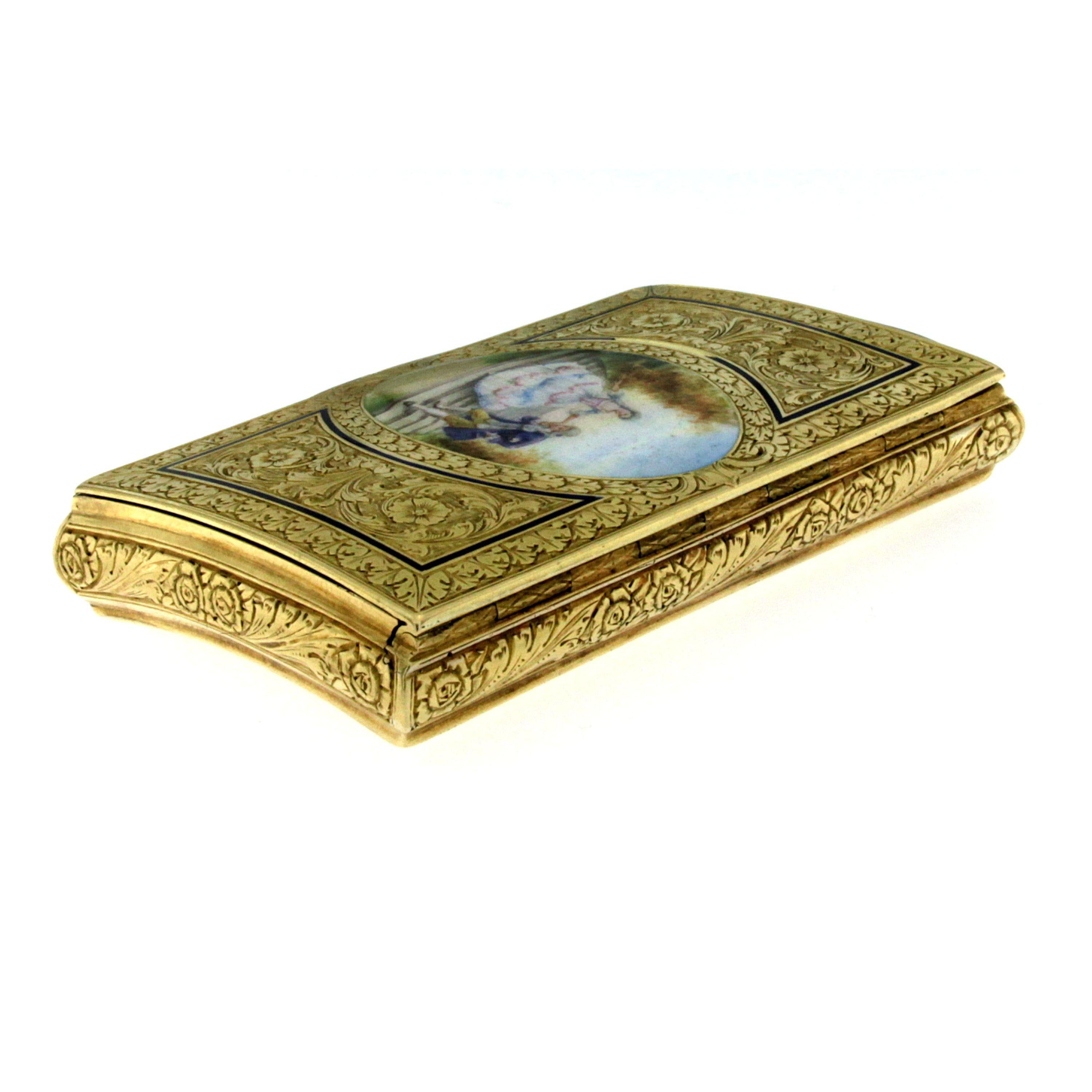 Women's or Men's Antique Yellow Gold Enamel Case