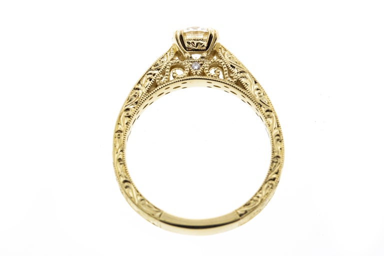 Art Deco Antique Yellow Gold Engraved Diamond Engagement Ring 'GIA' For Sale