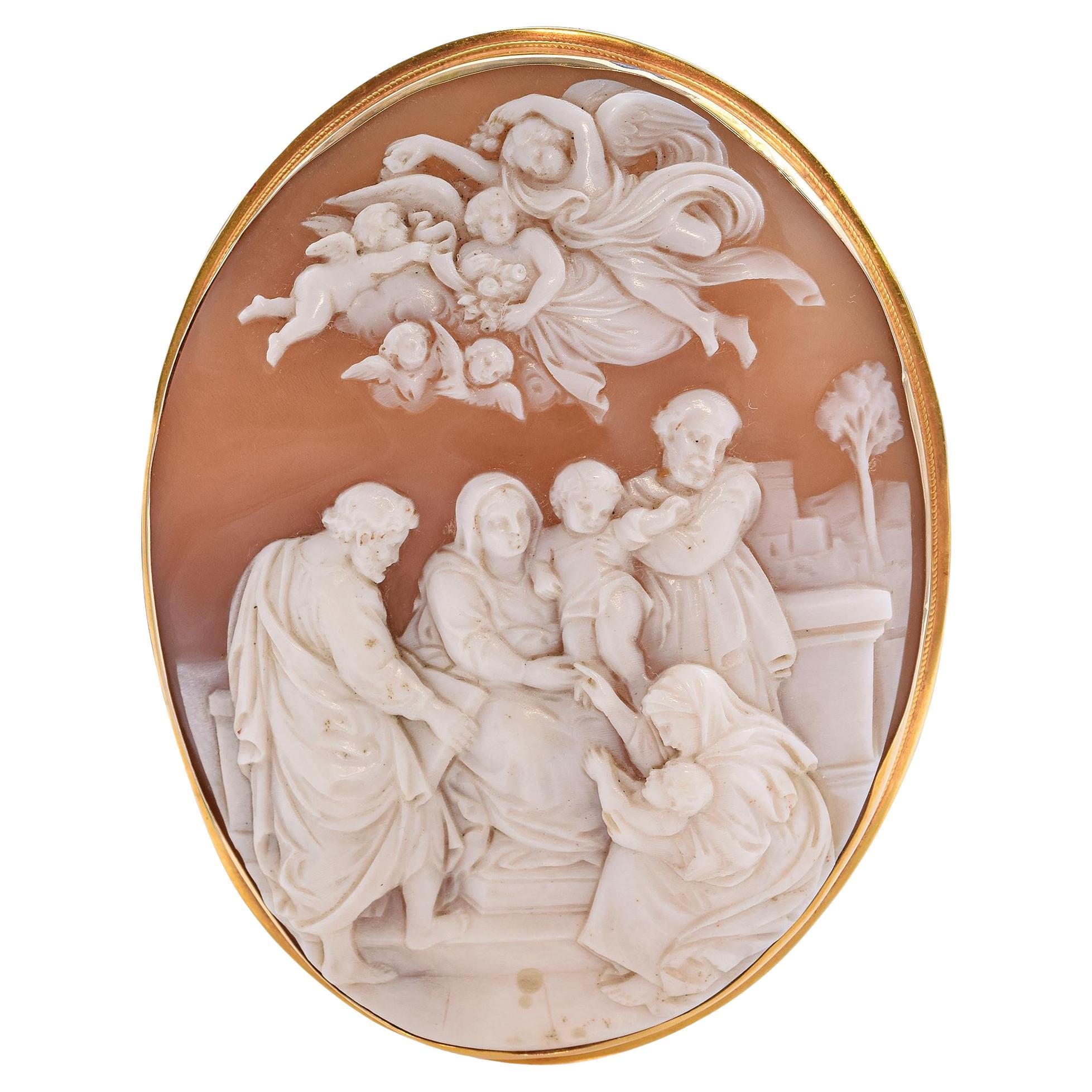 Antique Yellow Gold "Family of Jesus and John" Cameo Brooch