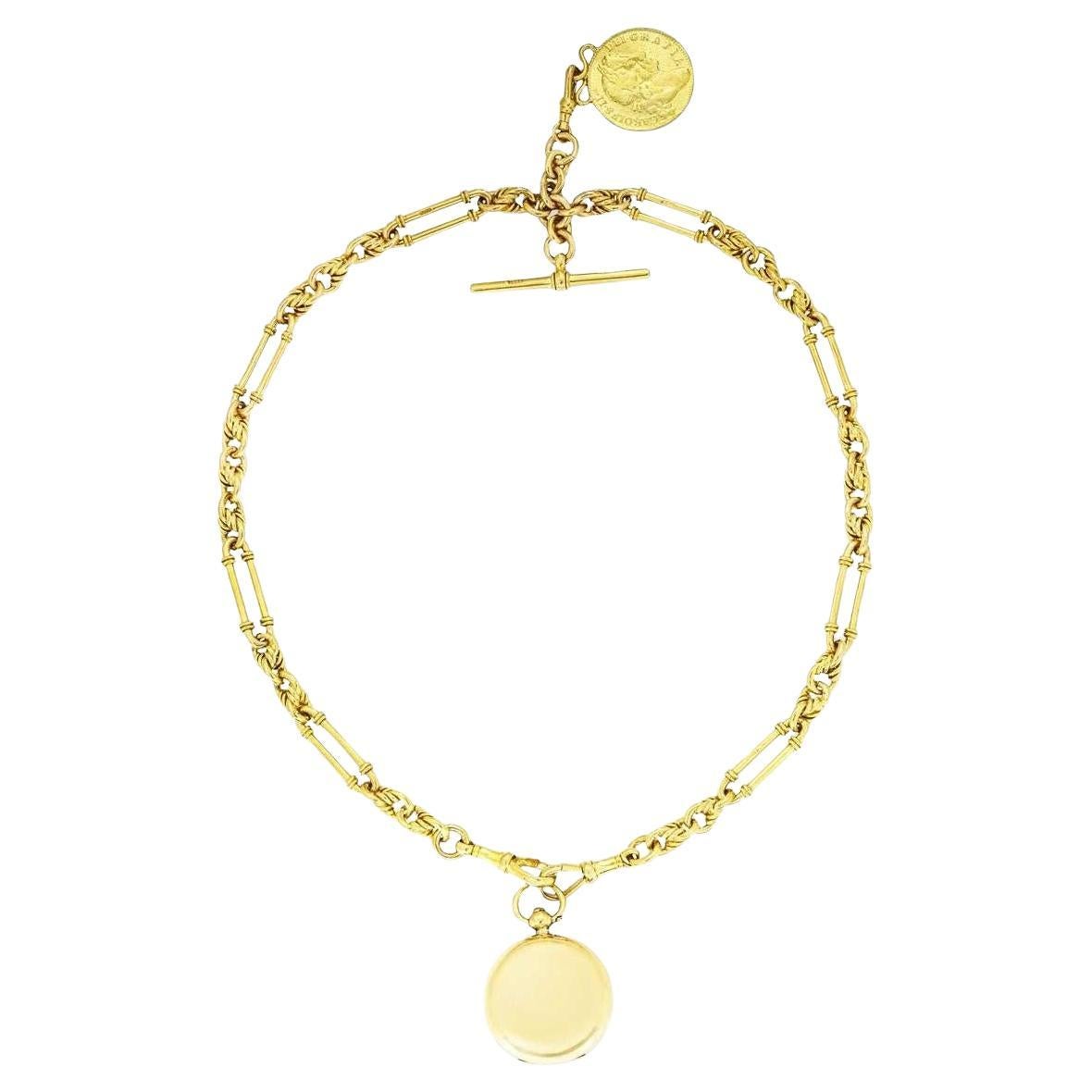 Antique Yellow Gold Fetter and Rope Link Watch Chain For Sale