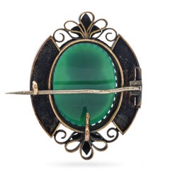 Antique Yellow Gold Filigree Calcedony Hardstone Cameo Brooch