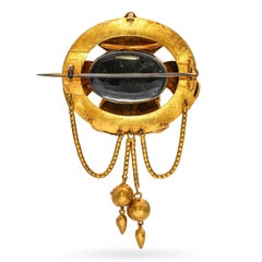 Antique Yellow Gold Filled Fleur-De-Lis Amethyst Mourning Brooch