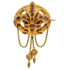 Antique Yellow Gold Filled Fleur-De-Lis Amethyst Mourning Brooch
