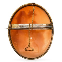 Antique Yellow Gold Frame Mother Rushing Child to Grotto Shell Cameo Brooch