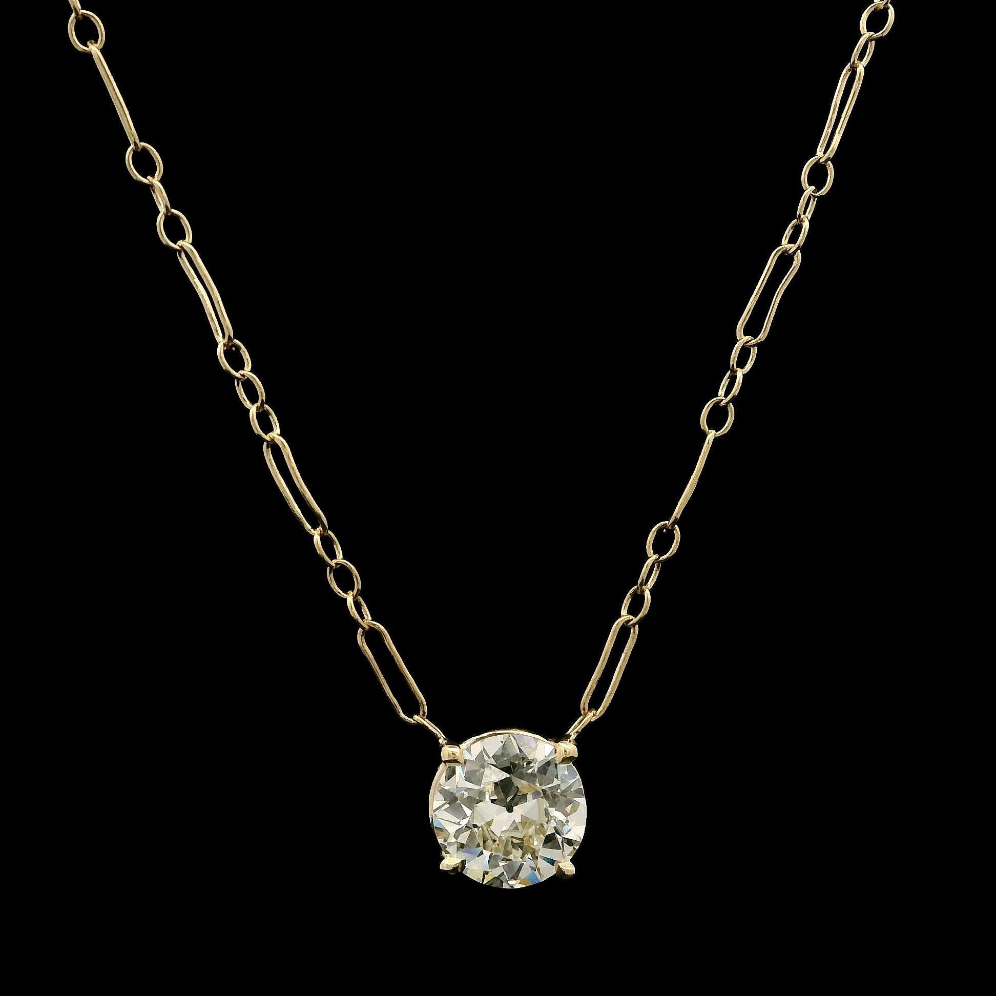 Pendentif solitaire de 16 pouces en or jaune ancien avec diamant GIA de 0,96 carat Pour femmes en vente