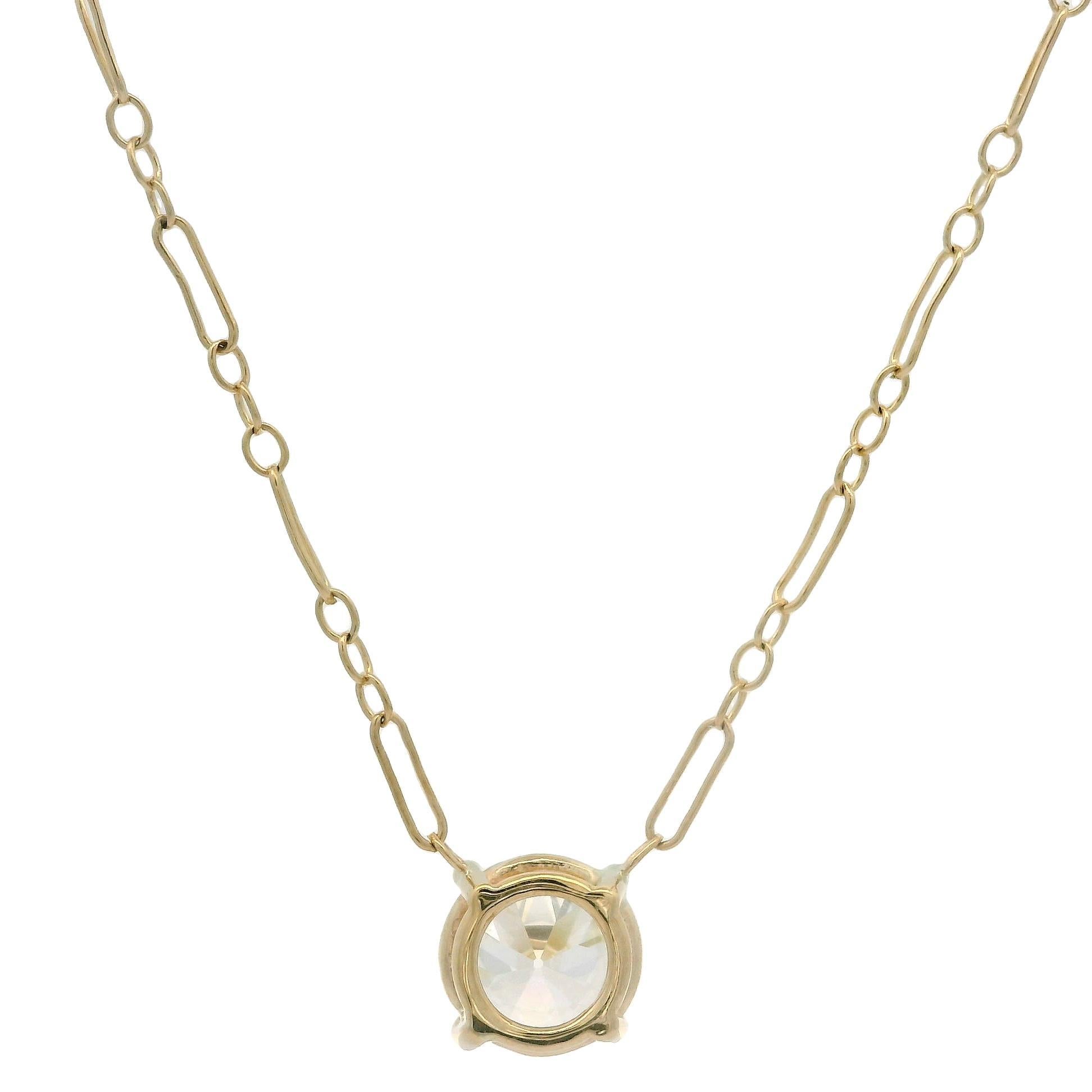Pendentif solitaire de 16 pouces en or jaune ancien avec diamant GIA de 0,96 carat en vente 1