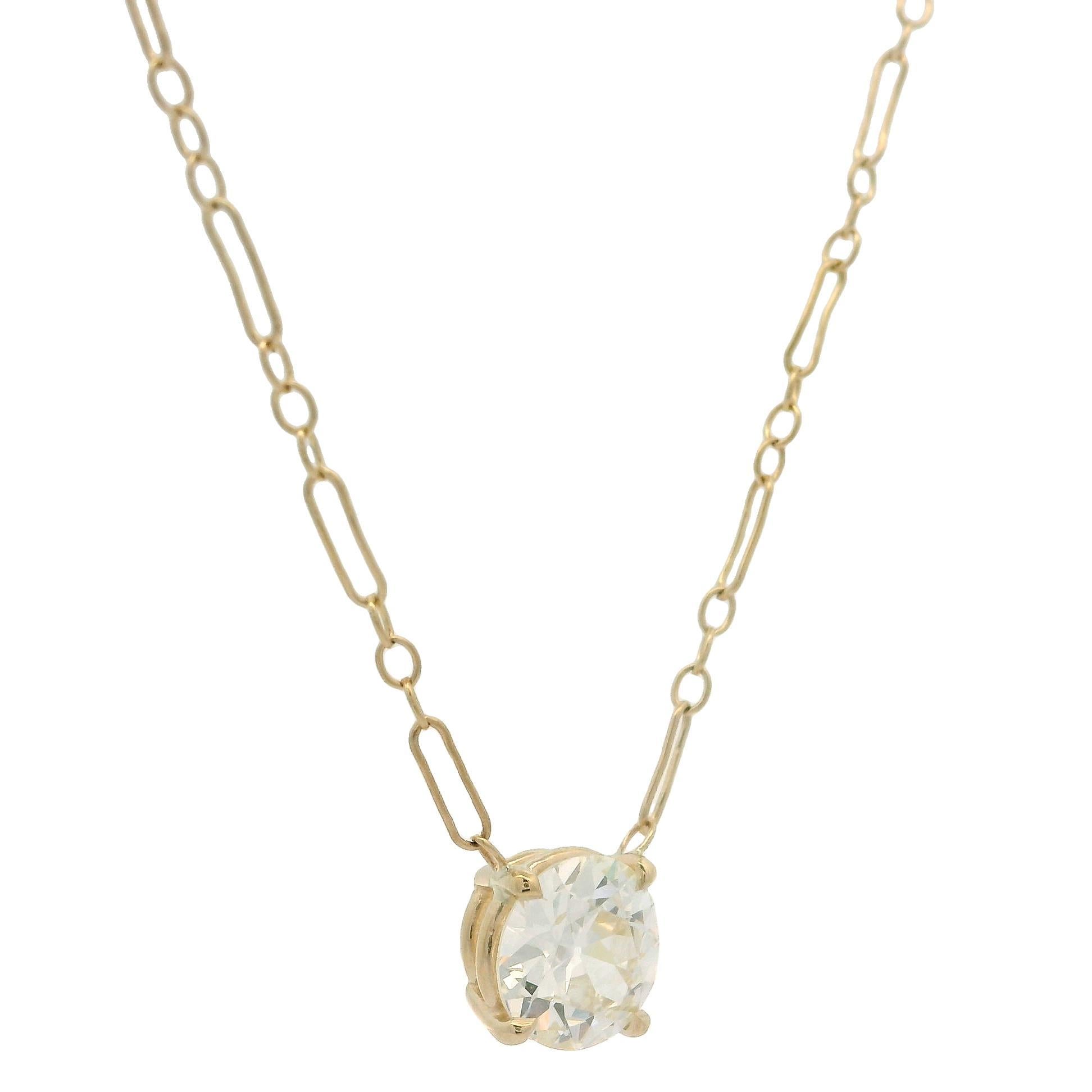 Pendentif solitaire de 16 pouces en or jaune ancien avec diamant GIA de 0,96 carat en vente 3
