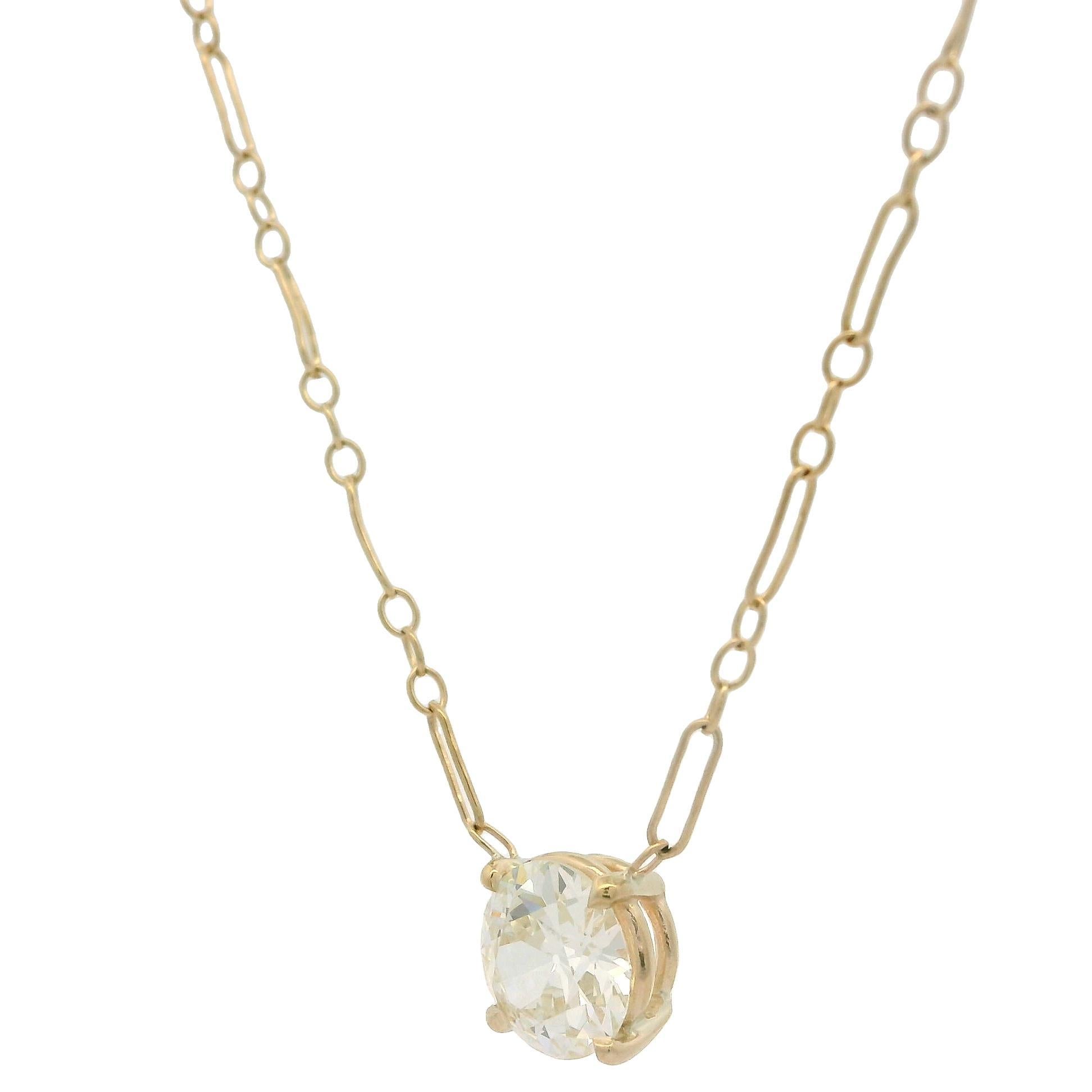 Pendentif solitaire de 16 pouces en or jaune ancien avec diamant GIA de 0,96 carat en vente 4