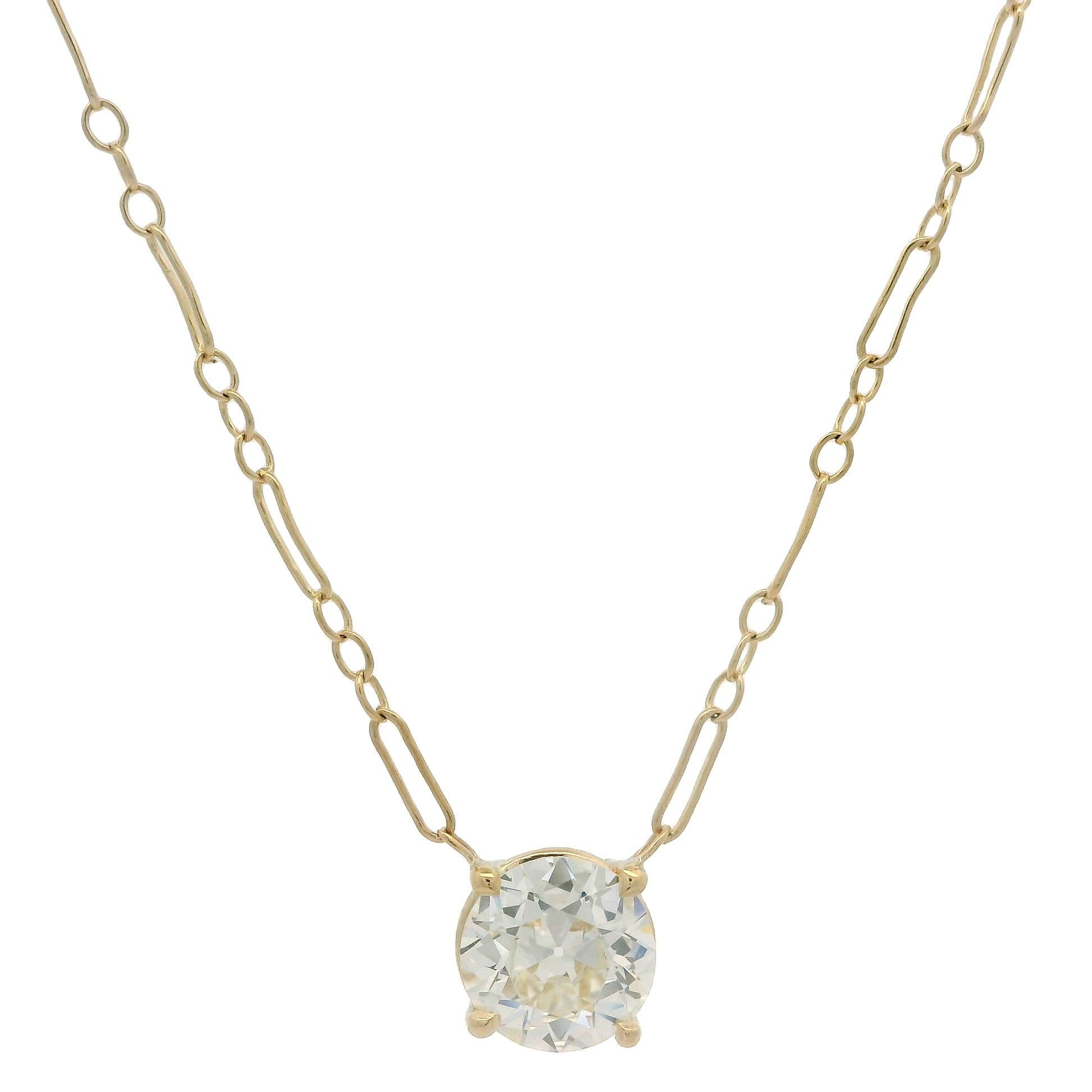 Colgante Solitario Diamante Antiguo Oro Amarillo GIA 0,96ct Collar Cadena 16